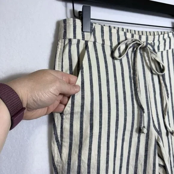 J.Crew Tie Waist Seaside Cropped Navy Stripe Pull On Pants Women's Size S AY652 - Picture 8 of 11